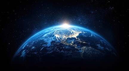 Obraz premium blue sunrise, view of earth from space