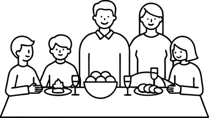Vector Illustration of Family Enjoying Thanksgiving Feast Together
