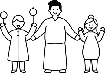 Kids Enjoying Lunar New Year Festivities Vector Illustration Fun
