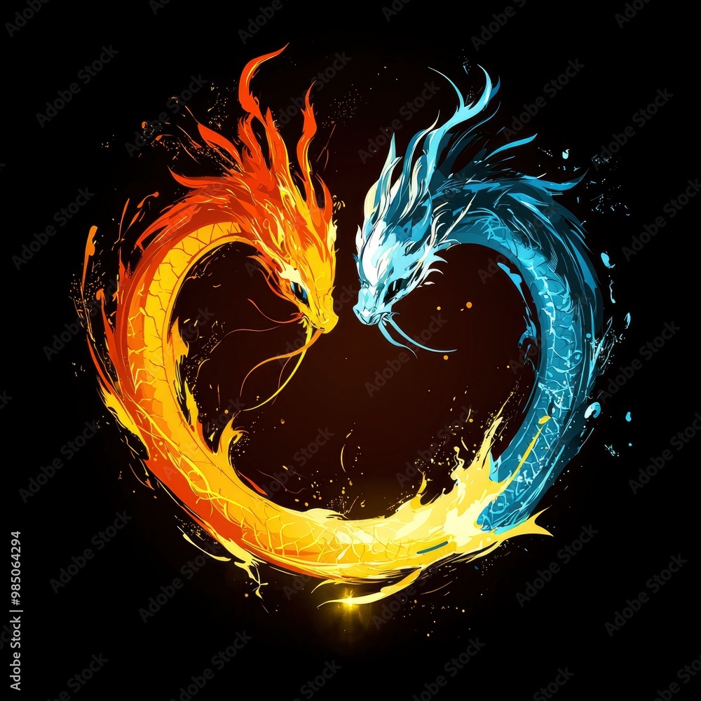 Canvas Prints fire and water dragons yin yang symbol