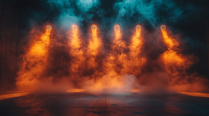 Orange and blue smoke fill the stage with light from above.