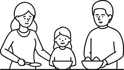Vector Art of Family Baking Together for Kids Coloring and Fun
