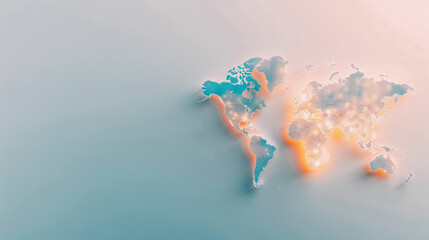 Illuminated World Map with Glowing Connections on Blue Background