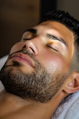 Obraz premium Serene Man Enjoying Deep Tissue Massage - Wellness, Relaxation, Spa Therapy Stock Photo