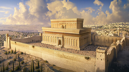 Illustration of King Solomon's Temple in Jerusalem. Religious biblical concept