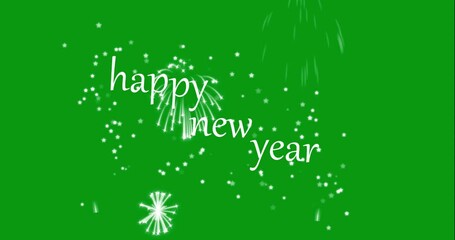 2025, 2026, 2027 Happy New Year 3d text animation in white Color with chroma key to remove or replace the background. Animated text that says Happy New Year. 3D Illustration