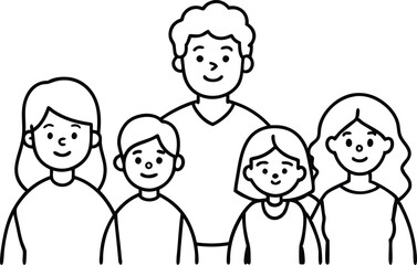Family Fun Day Parents and Child Vector Art for Coloring
