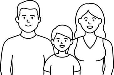 Joyful Parents and Child Vector Drawing for Family Coloring
