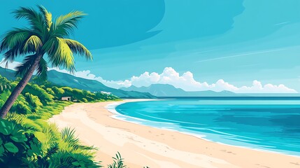 2d flat design vector illustration of beach