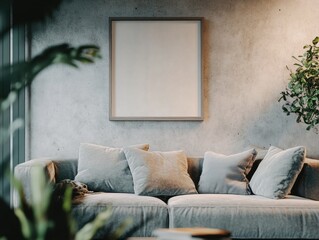 Modern Living Room with Gray Tones and Large Abstract Painting