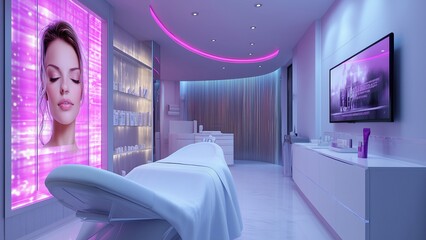 Futuristic Cybergenic Beauty Spa with Neon Pink and Purple Accents Generative AI