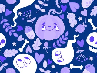 Halloween cute pumpkins seamless monsters pattern for wrapping paper and fabric