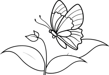 Butterfly Perched on Flower Vector Illustration for Creative Kids Coloring
