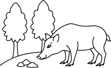 Boar Searching for Food Vector Illustration Adventure for Kids
