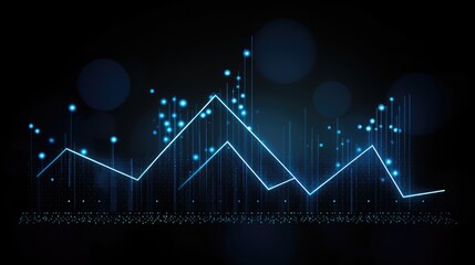 Naklejka premium Abstract blue glowing line graph on black background.