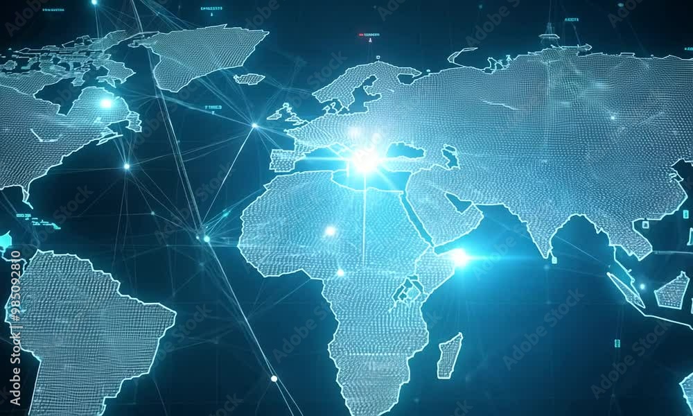 Wall mural abstract world map network with internet and global connections