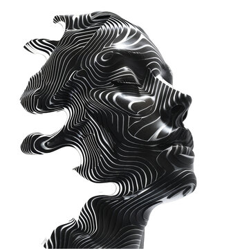 Fototapeta A close-up of a black and white portrait sculpture with abstract lines.