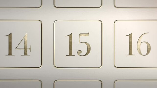 Advent Calendar door reveal Number 15, white cream gold, Christmas door green screen sting transition animation