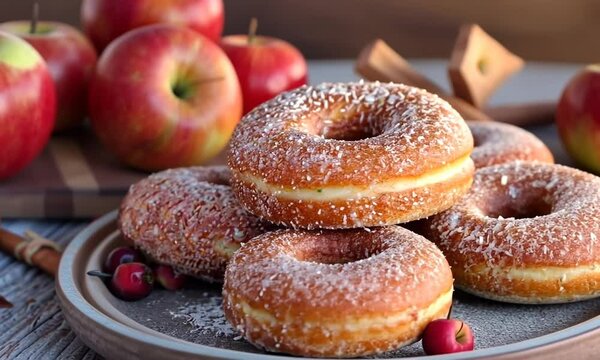 A plate of donuts with cinnamon sugar on top 4K Video