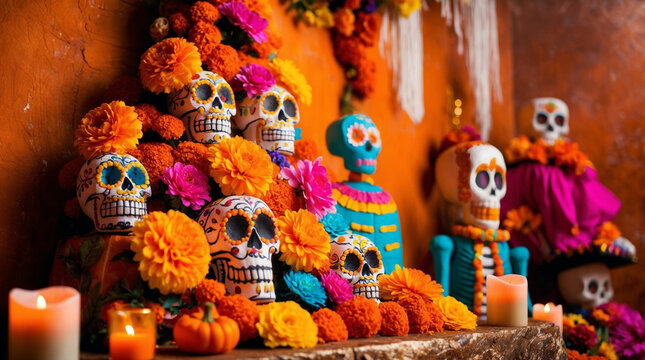 A breathtakingly vivid and cinematic photograph of Dia De Los Muertos