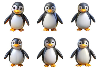 Obraz premium PNG penguin 3d collection, in cartoon style minimal on transparent, white background, isolate 