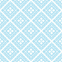 Light Blue and White Abstract Geometric Flower Grid Seamless Vector Repeat Pattern