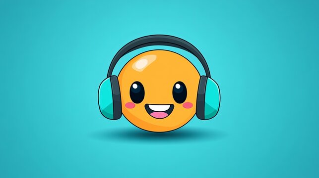 A friendly cartoon face wearing headphones, showing that someone is ready to help with online customer support.