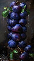 Fototapeta premium Close-Up of Plums with Water Drops
