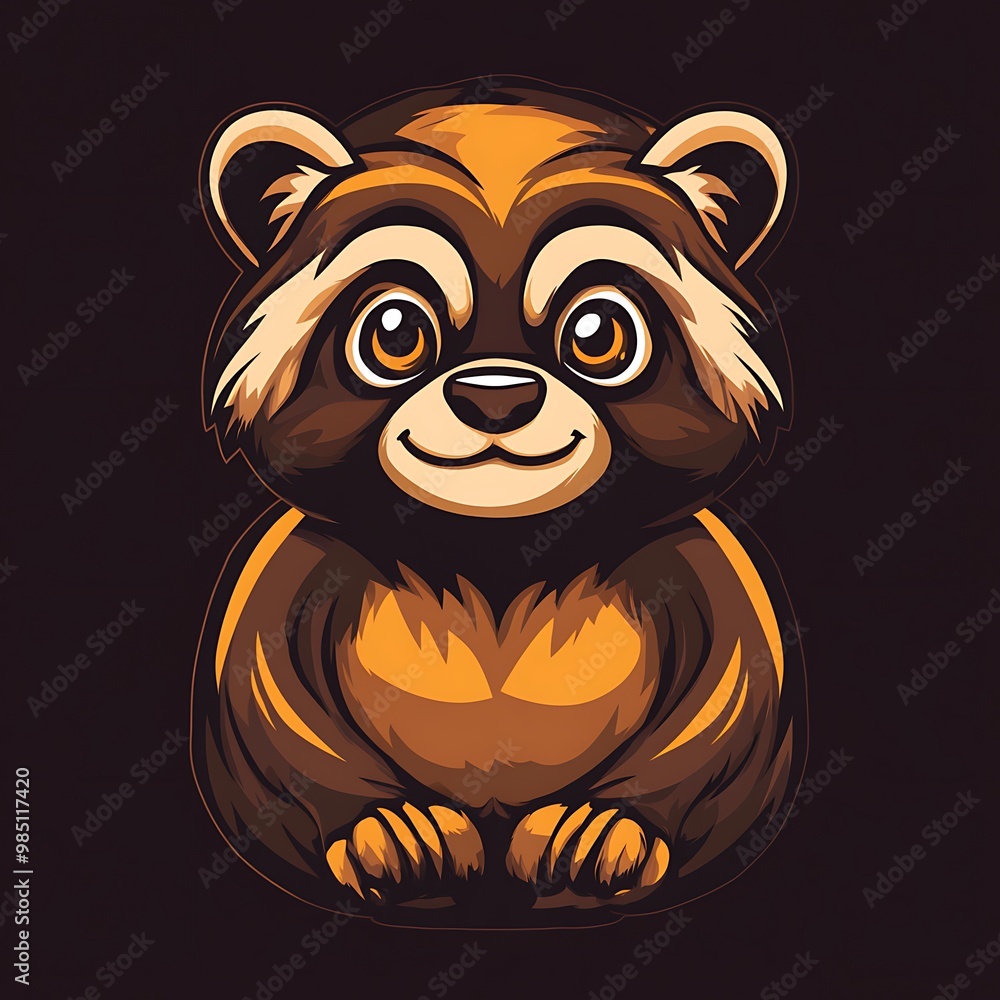 Poster Cute Cartoon Raccoon Illustration, Adorable Animal Character