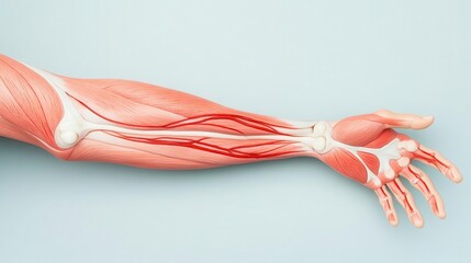 A clipart of a human arm showing bones, muscles, and nerves, arm, muscles, clipart