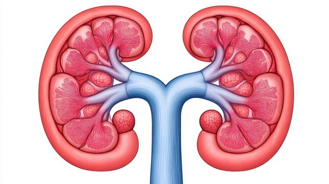kidney anatomy diagram, red and blue clip art preview