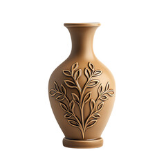 Decorative ceramic vase with intricate leaf design, isolated on white background. transparent background