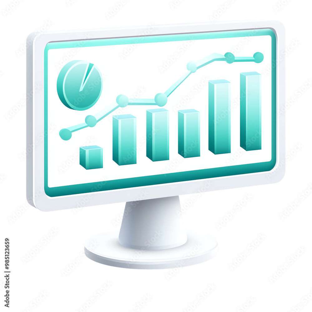 Aufkleber digital monitor displaying growth graph and charts, white background. transparent background