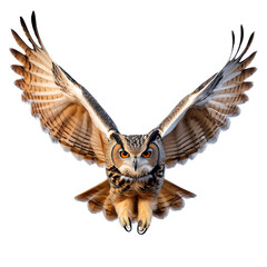 Owl in flight with wings spread