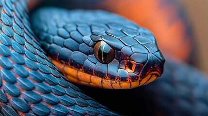 Fototapeta premium Macro shot of the iridescent sheen on the scales of an Eastern Indigo Snake