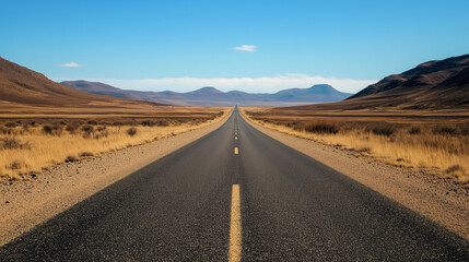 Low level view of empty old paved road in mountain area at clear sky