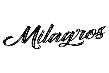 The name “Milagros” written in a stylized colorful retro font