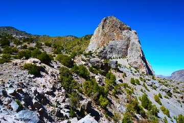 Stunning view of Urej Peak taken from Kulikalon glacial tarns in the Fann Mountains (part of the western Pamir-Alay mountain system, Tajikistan's Sughd Province)