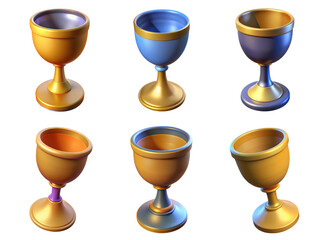 PNG chalice 3d collection, in cartoon style minimal on transparent, white background, isolate