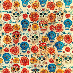 Festive Dia De Muertos pattern background with flowers