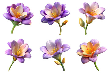 Obraz premium PNG freesia flower 3d collection, in cartoon style minimal on transparent, white background, isolate