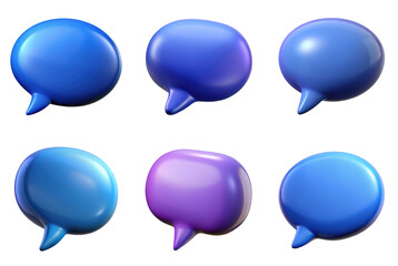 PNG speech bubble 3d collection, in cartoon style minimal on transparent, white background, isolate