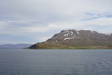 Ísafjarðarbær, Iceland - scenic panorama view out of Skutulsfjörður headland Djúpvegur route...