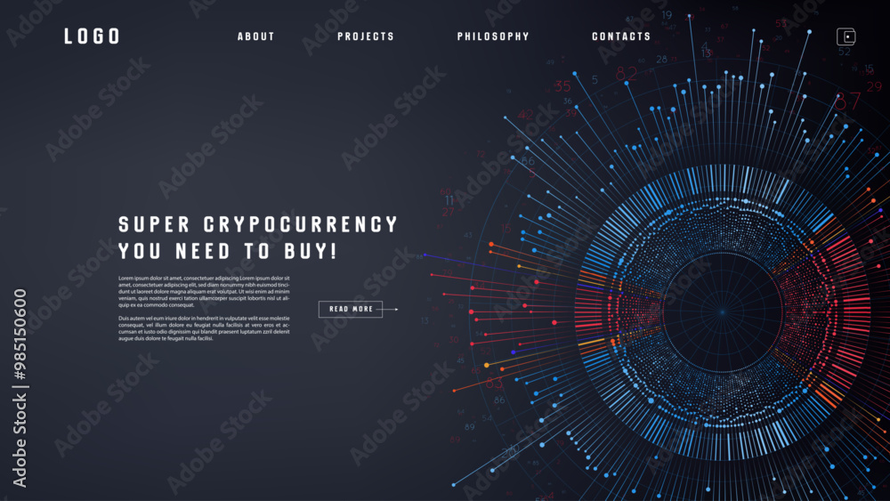 Poster landing page abstract design with big data. template for website or app.
