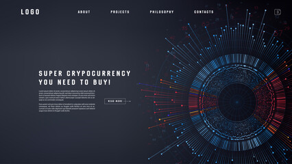 Landing page abstract design with big data. Template for website or app.