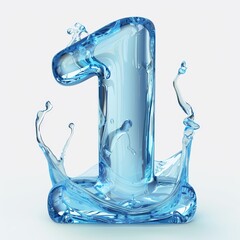 Water alphabet, realistic numbers water, water font number 1