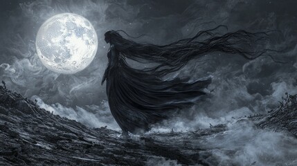 Haunting Visions of a Vengeful Banshee on a Cursed Battlefield at Midnight