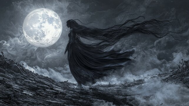 Haunting Visions of a Vengeful Banshee on a Cursed Battlefield at Midnight