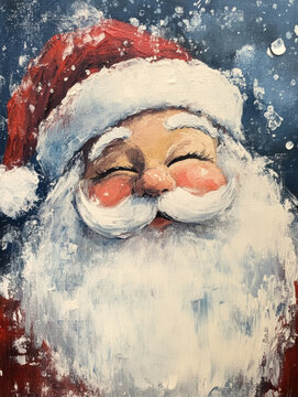 Cheerful Santa Claus Portrait in Whimsical Paint Style.