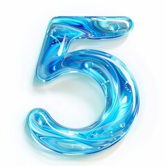 Water alphabet, realistic numbers water, water font number 5